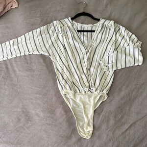 Astr Striped Bodysuit in White and Black
